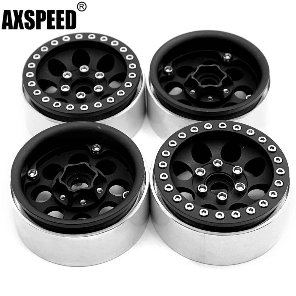 AXSPEED 4 Pcs/lot Black Alloy 1/10 RC Crawler 1.9‘’ Beadlock Wheels Hub for SCX10 90046 D90 90034 90035 Aluminum Rims
