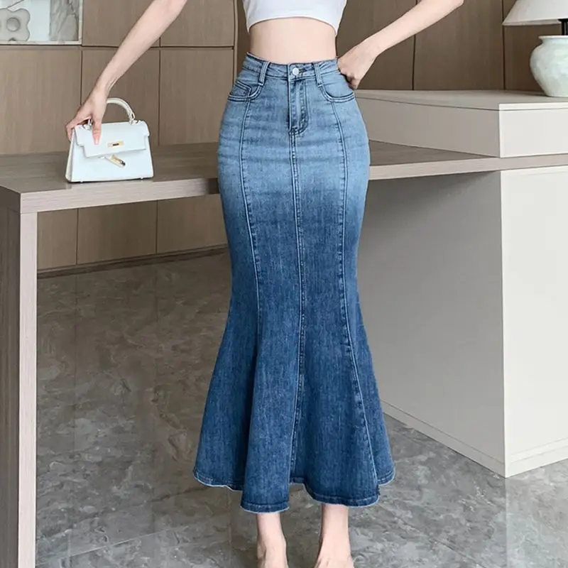 

2023 Women's Skirt Summer New Cowboy Design Sense High Waist Gradient Loose And Comfortable Appear Thin Free Shipping