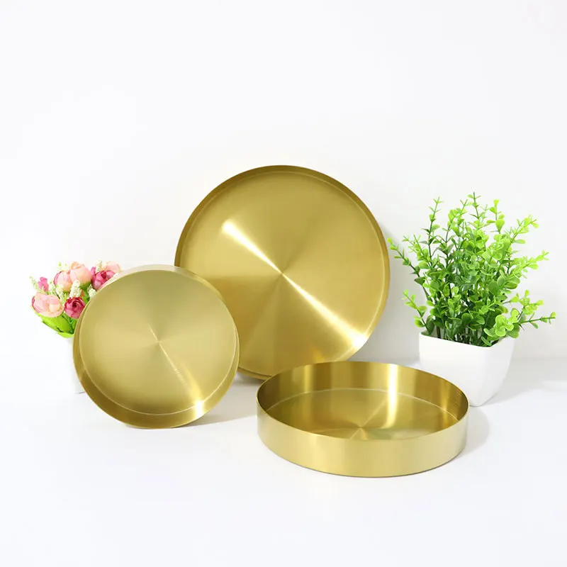 

Gold Stainless Steel Disc Tray Metal Circular Storage Tray Candy Tray Tea Tray Fruit Tray Ornaments