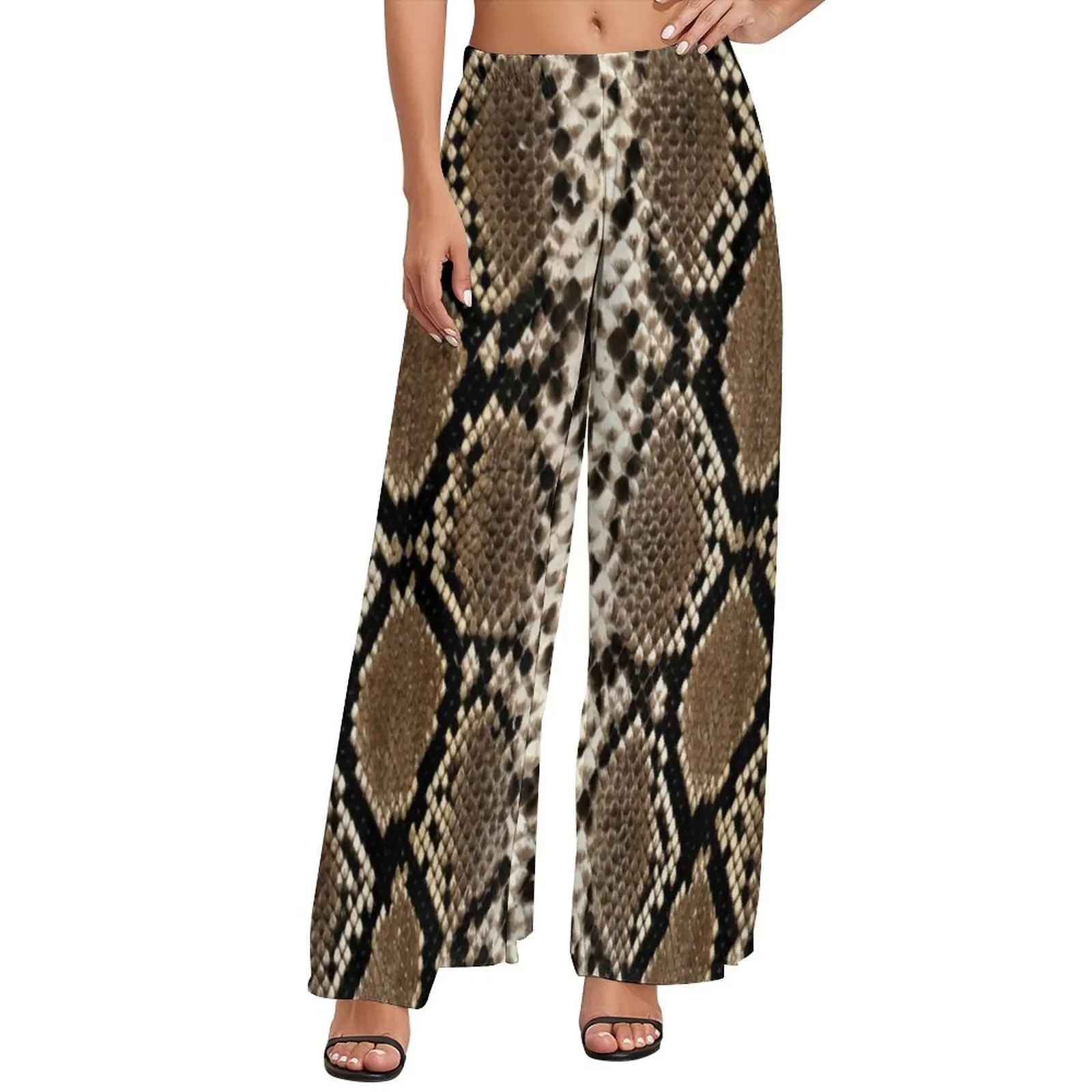

Black Snakeskin Straight Pants Snake Scale Print Kawaii Wide Leg Pants Ladies Oversized Streetwear Pattern Trousers