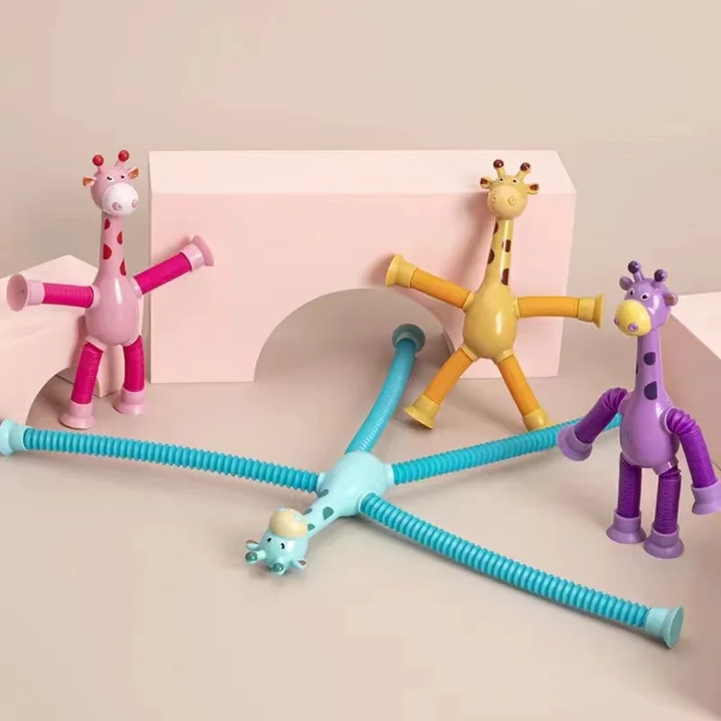 

ZK30 New cartoon sucker telescopic tube giraffe ever-changing luminous stretch tube giraffe puzzle interactive decompression toy
