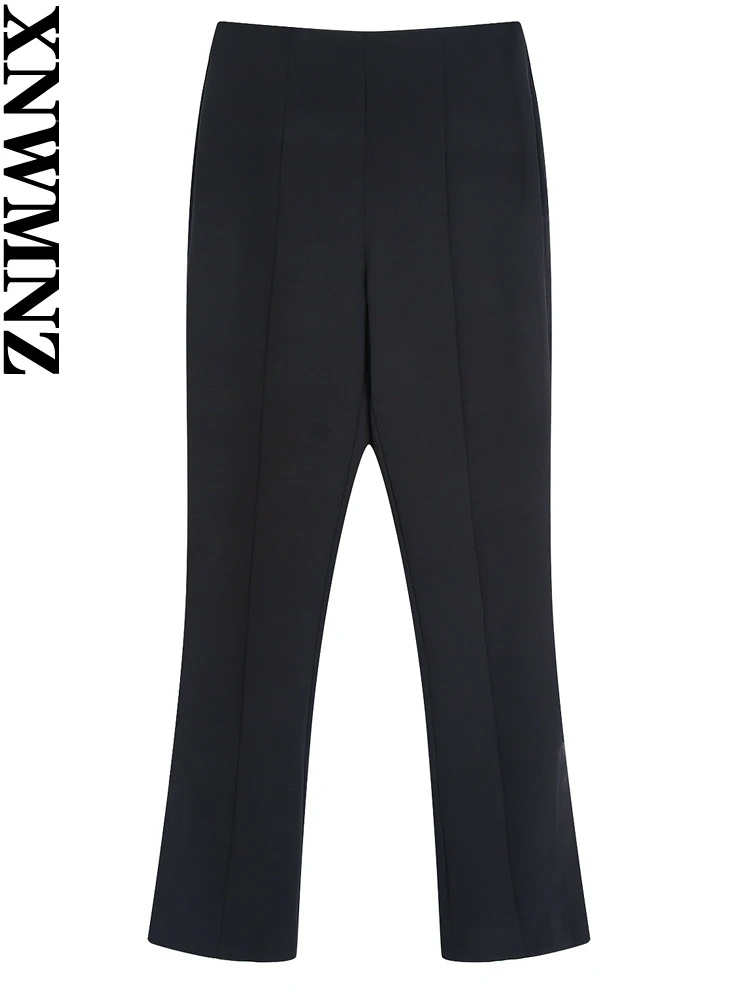 

XNWMNZ women Elegant Fashion Black flared trousers female high waist side vents hems pants 2022 new women's trousers