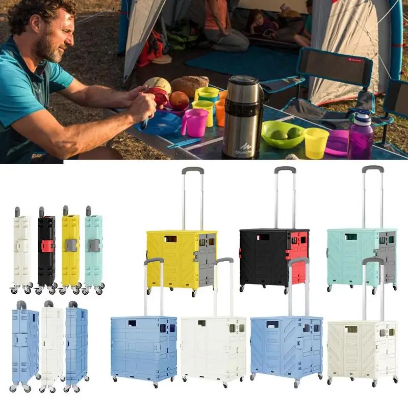 

Foldable Cart On Wheels For Shopping Portable Heavy Duty Folding Box Grocery Basket Rolling Trolley Crate With Wheels