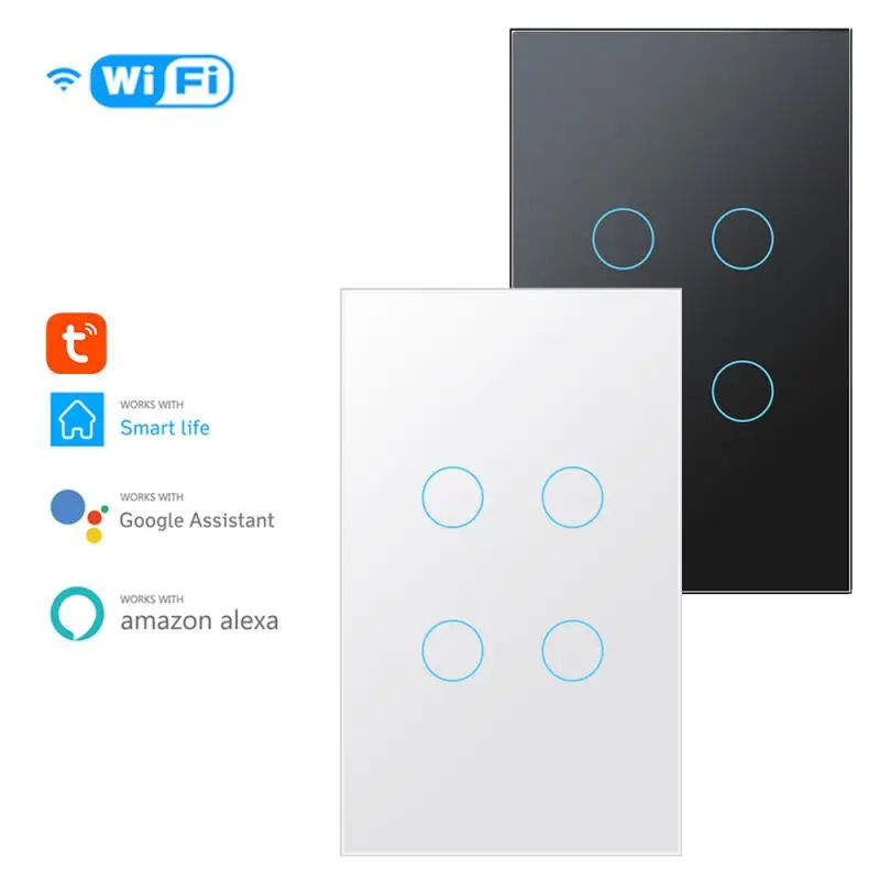 

TUYA WiFi Smart Switch 1/2/3/4 Gang Touch Control Light Wall Button Voice Control For Alexa Google Home Assistant US Plug Switch