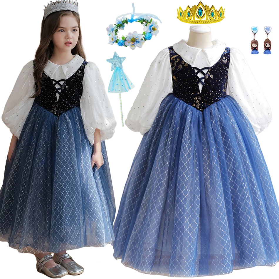 Платье принцессы Анны для косплея Снежная королева детское Сетчатое платье с