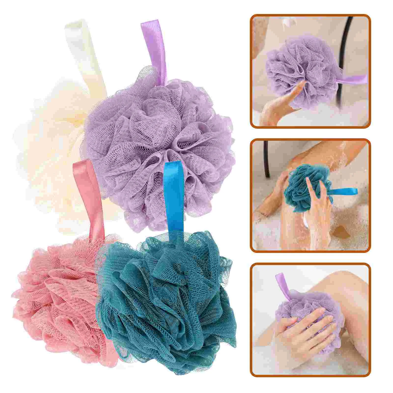 

4 Pcs Body Sponge Exfoliating Bath Ball Portable Loofah Shower PE Mesh Material Household Baby Bathing Skin Scrubber