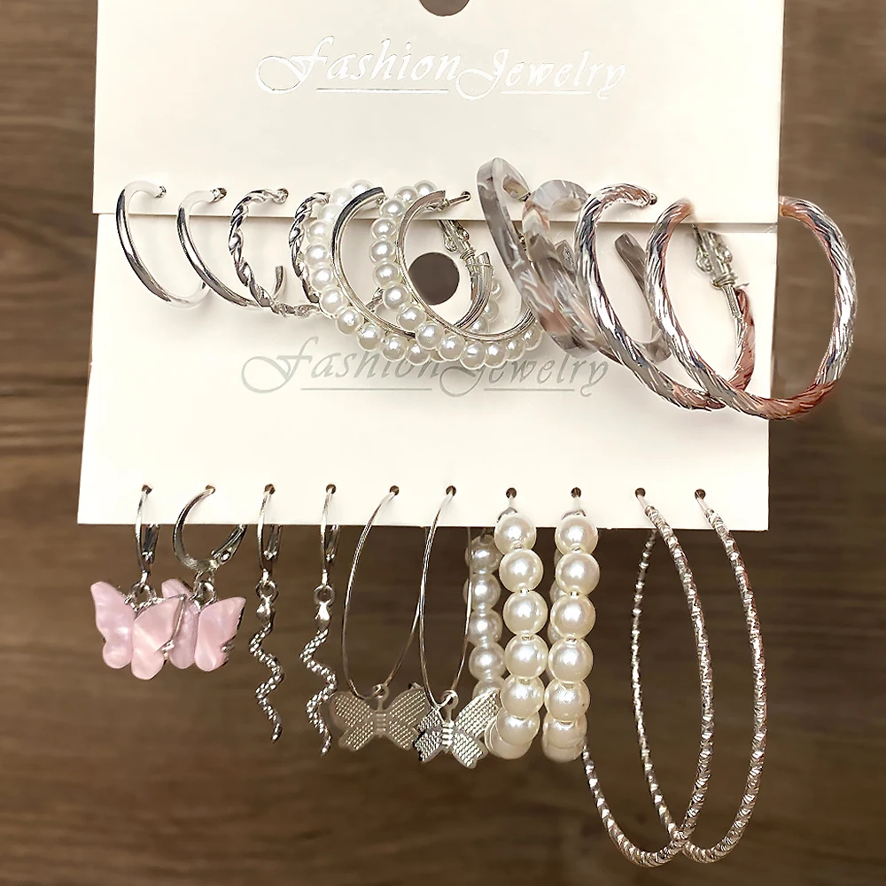 FNIO 2022 Мода Серебряный Цвет Бабочка Круг Висячие Серьги Набор Для Женщин Змеиный