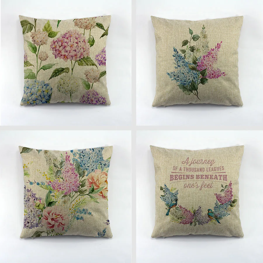 

Spring Flower Pattern Printed Throw Cuchion Cover European Flower Design Liene Pillow Case For Car Seat