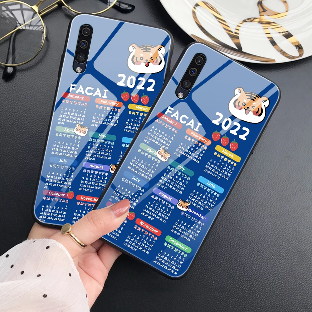 

2022 Calendar Glass Case For Samsung Galaxy A52 A12 A52s 5g A51 S22 S20 S10 S8 Plus Ultra S20FE S10e NOTE 20 10 9 Plus Lite Case