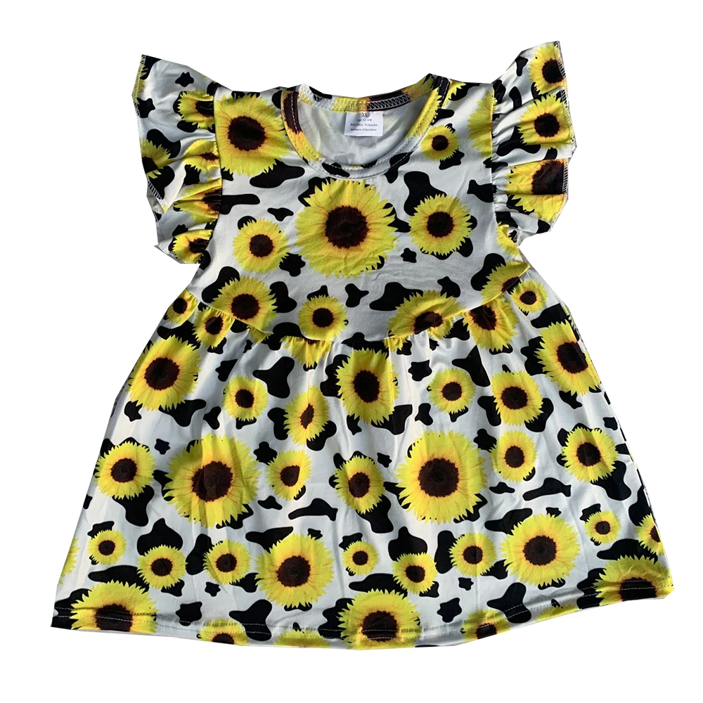

Boutique Baby Girls Dresses Kids Clothing Summer Pearl Sleeve Sunflower Dress