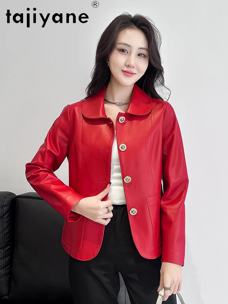 Женская куртка из натуральной овечьей кожи Tajiyane облегающие Мотоциклетные Куртки