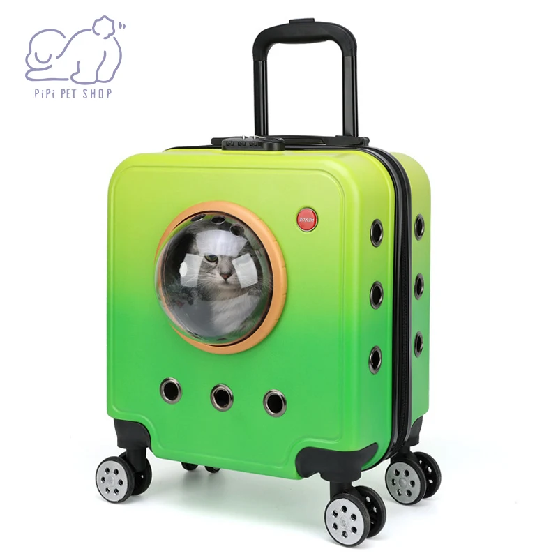 

Переносной чемодан на колесиках для домашних животных, собак, кошек, воздухопроницаемая переноска, дорожная сумка для прогулок, портативная пузырчатая коробка