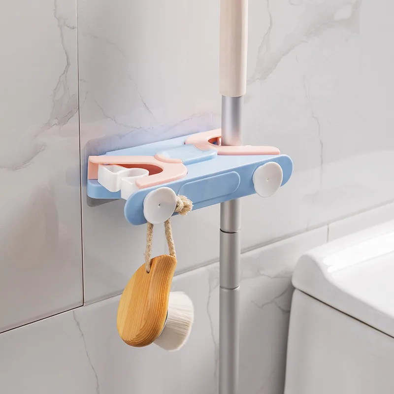 

Self-adhesive Mop Clip Bathroom Kitchen Rack Wall Mounted Free Punch Shelf Portable Storage Brush Broom Hanger Household Pendant