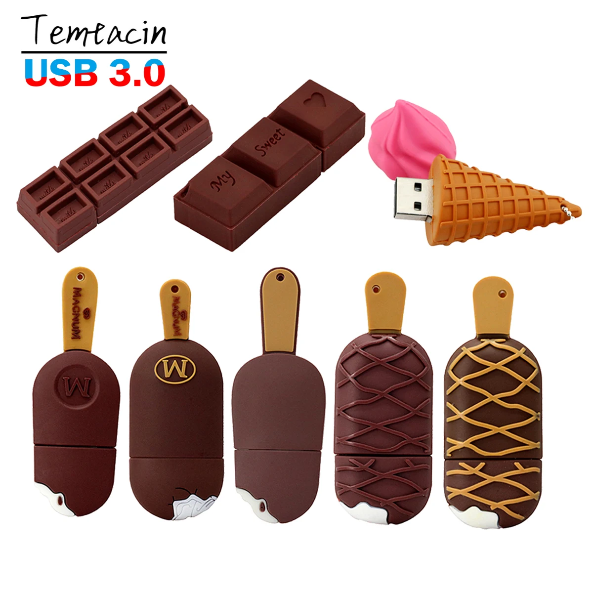 

Pen Drive Cartoon Chocolate Ice Cream USB Flash Drive 16G 32GB 64G 128G 256G Pendrive High Speed USB 3.0 Flash Memory Stick Disk