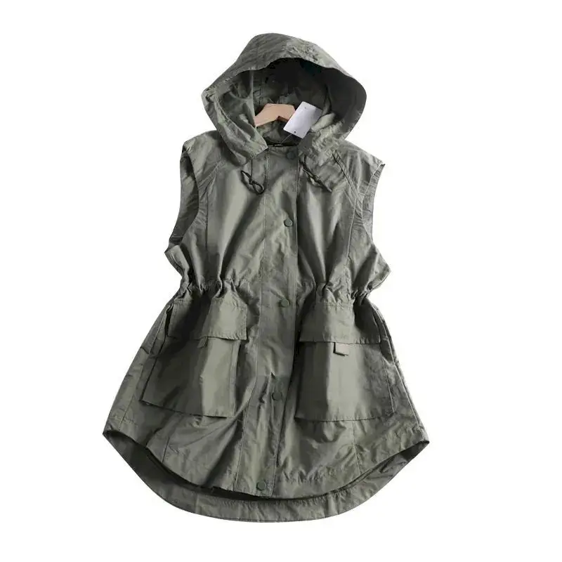 

Casual Waistcoat Women Fashion Design Big Pocket Hooded Vest Coat Thin Loose Workwear Vests Outerwear 2023 Spring Autumn Trend