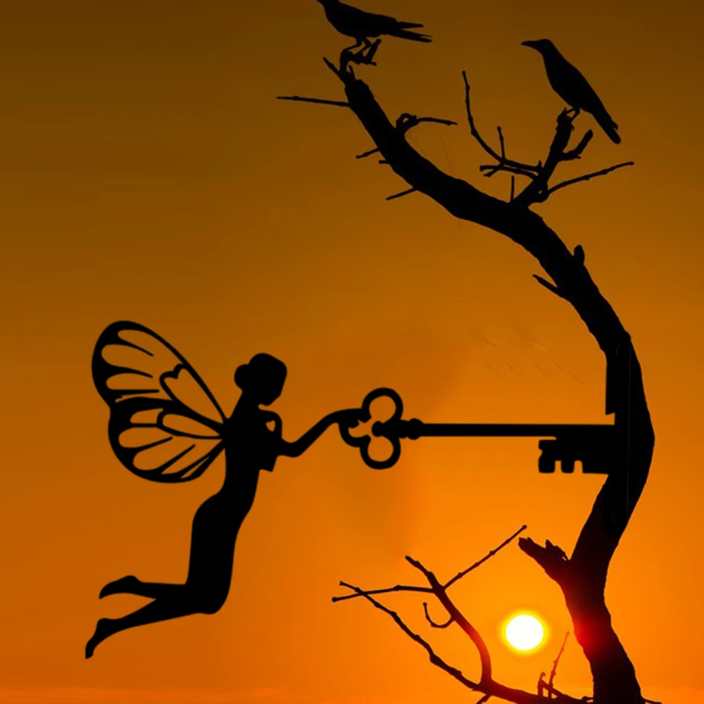 

Metal Iron Rustic Sitting Fairy Silhouette Garden Home Wall Art Sculpture Home Backyard Lawn Patio Art Tree Silhouette Decor