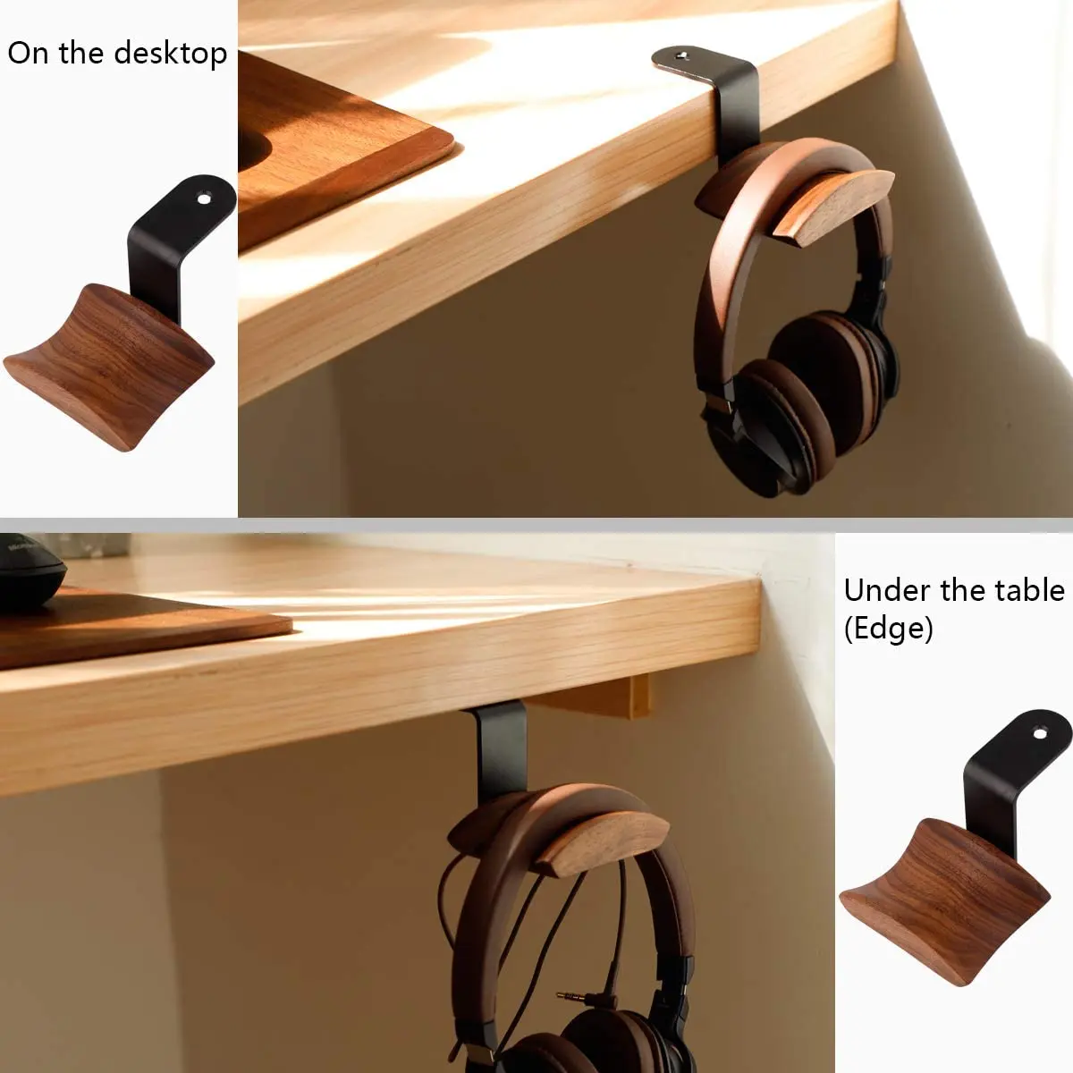 Universal Wooden Headphones Stand Headset Holder Hanger Wall-mounted Walnut Headset Hook Metal Display Rack Earphone Accessories enlarge