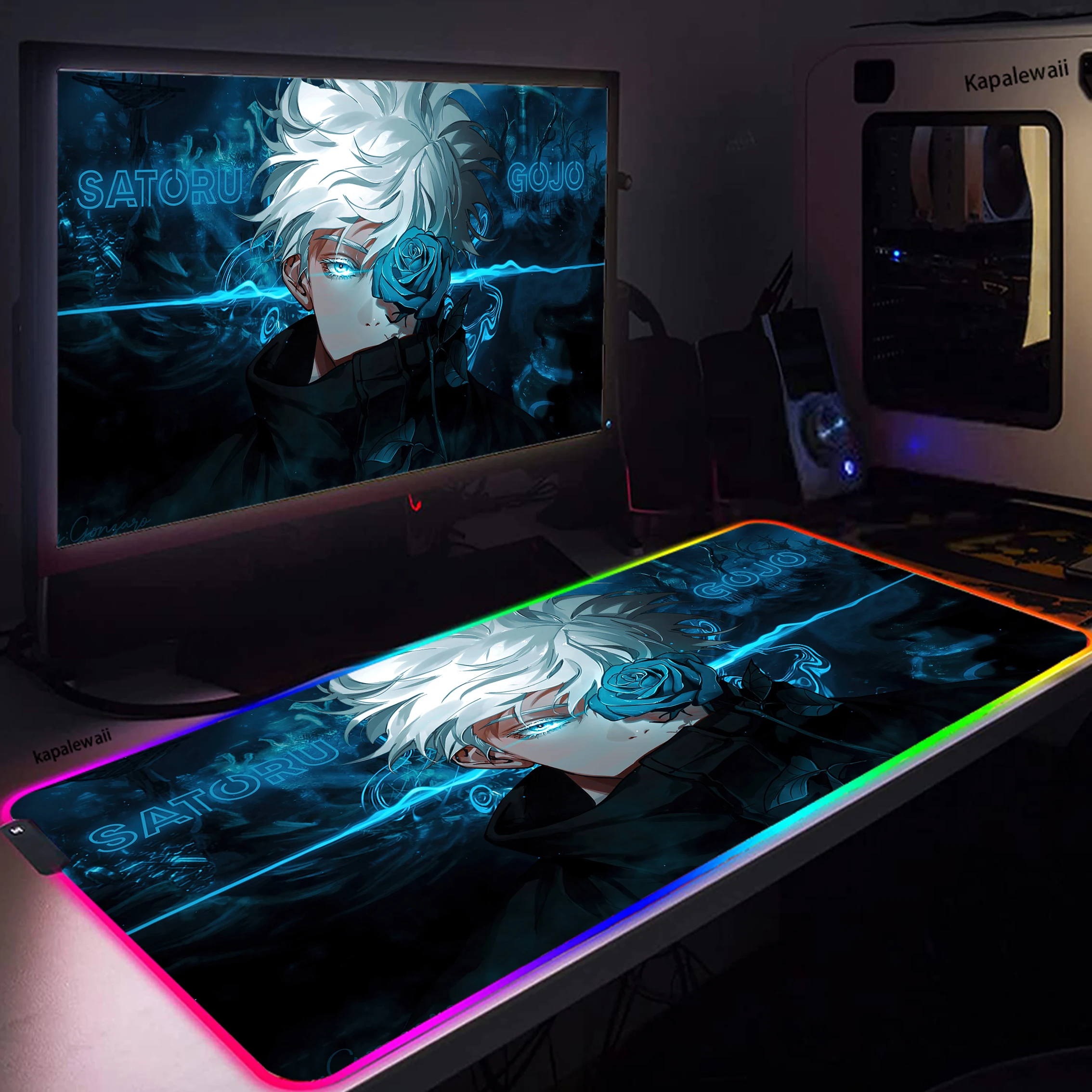 

RGB Anime Jujutsu Kaisen Mouse Pad Desk Mat PC Gamer Computer Accessiores Keyboard Carpet Large 90x40cm Led Blacklight Mousepad