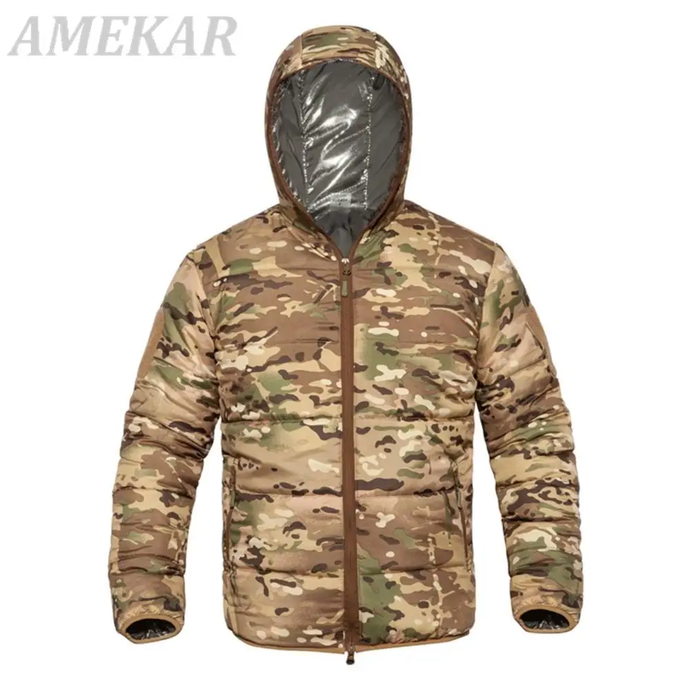 Men's Winter Down Jacket Hooded Cotton Parka Military Camouflage Autumn Warm Thermal Male Winter Light Weight Jacket Cargo Coat