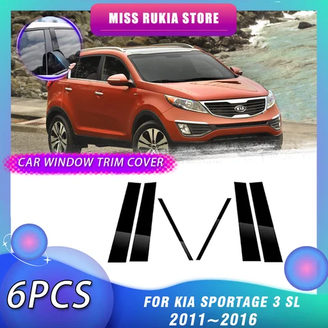 6 шт. накладка на окно автомобиля для Kia Sportage 3 SL 2011 ~ 2016 2012, яркая черная наклейка, молдинг, стойки, дверные наклейки, аксессуары