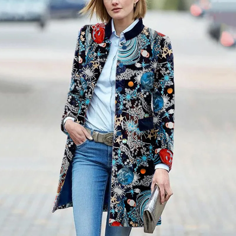 Autumn and Winter 2022 Women's Warm, Casual, Fashion, Printed Jacket Women