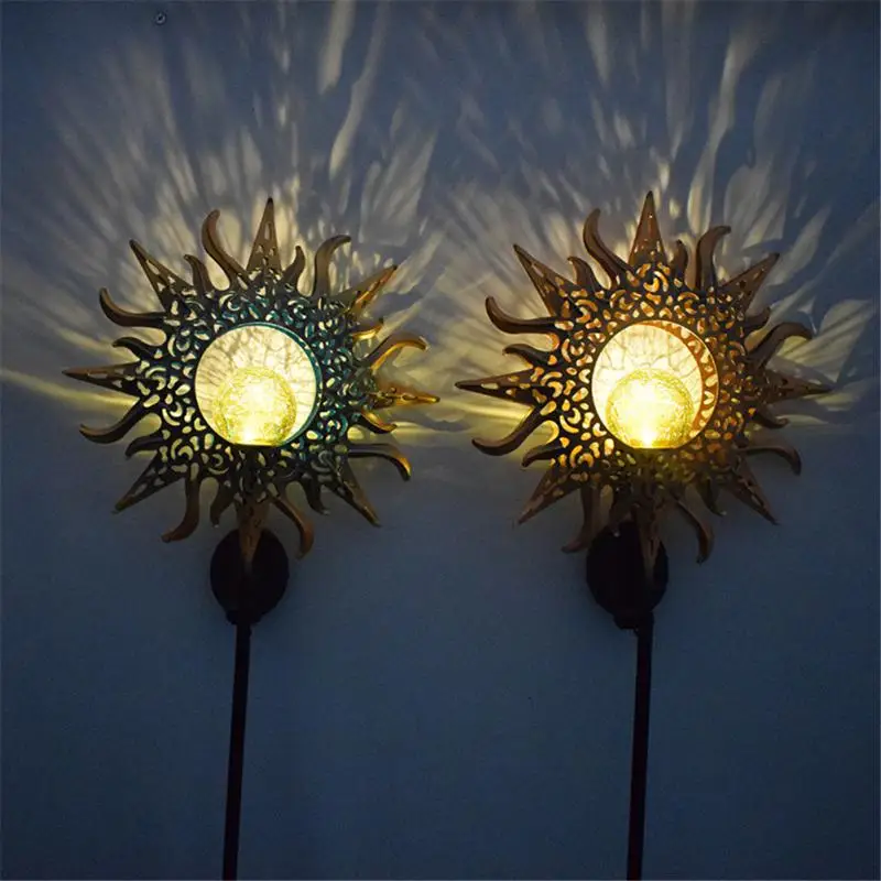 

Светодиодный светильник в стиле ретро на солнечной батарее, съемный ночсветильник с проекцией, лампы в виде Луны и пламени, кованые железны...