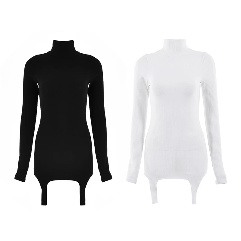 

2 Pcs Spring And Autumn Long-Sleeved Tight-Fitting Half-High Neck Pit Strip All-Match Long T-Shirt L, Black & White