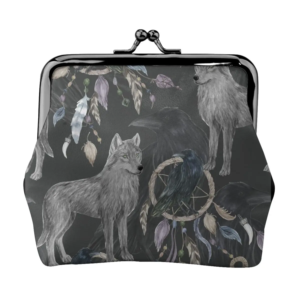 

Women's Wallet Short Coin Purse Wallets For Woman Card Holder Watercolor Painting With Black Raven And Wolf