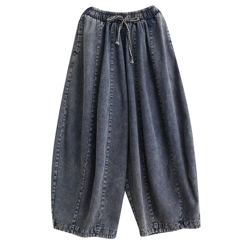 Женские литературные винтажные хлопковые джинсы свободные шаровары эластичный