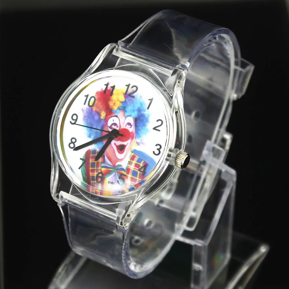 Clown Cartoon Children Watch Red Nose Kids Baby Sport Transparent Rubber Quartz Wristwatch Christmas Gift