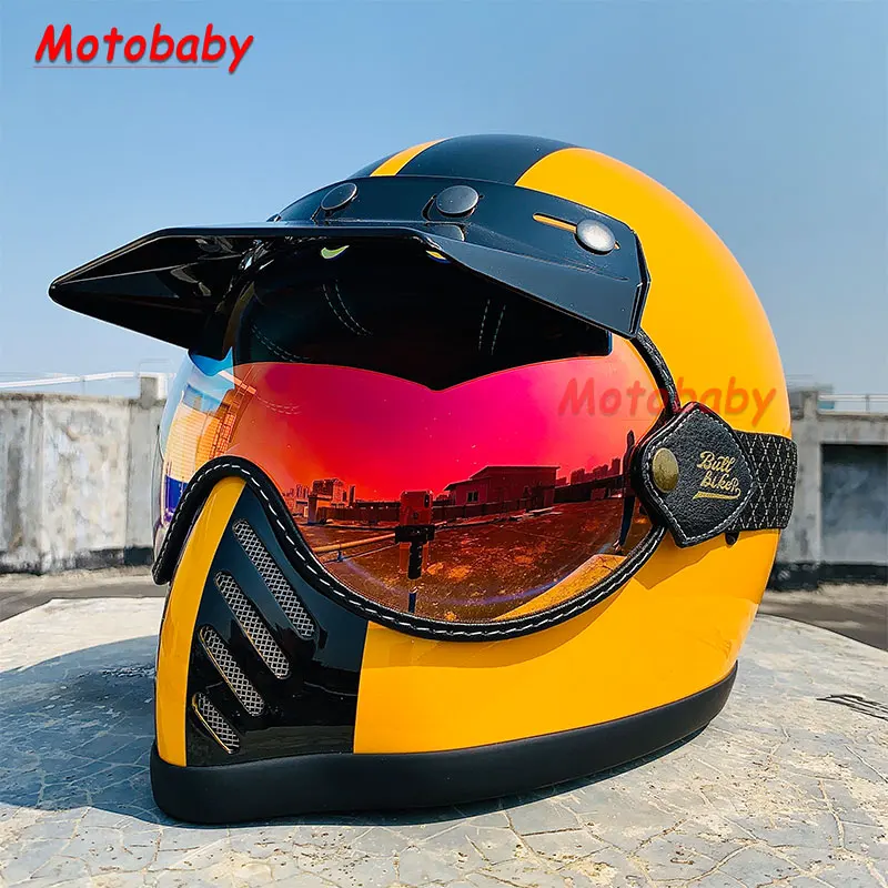 

Мотоциклетный шлем Motobaby с пузырьковым козырьком, линзы, очки для BELL MOTO 3/ROYAL/H1/Симпсоны, Ретро шлем, оборудование для очков
