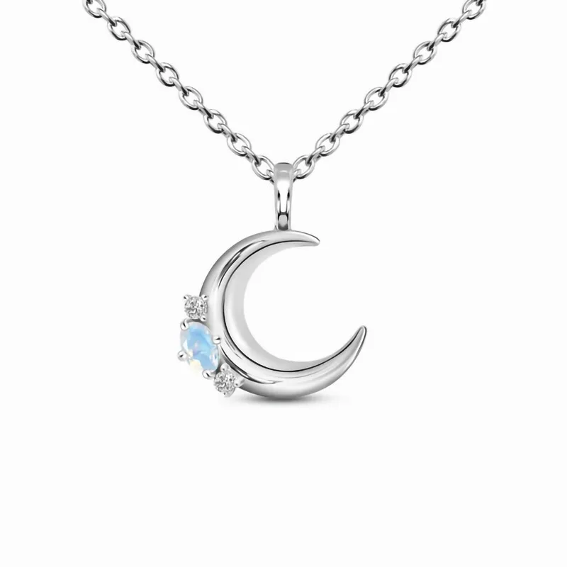 

2023 Hot sale S925 sterling silver moon inlaid moonstone pendant necklace women's versatile luxury exquisite jewelry
