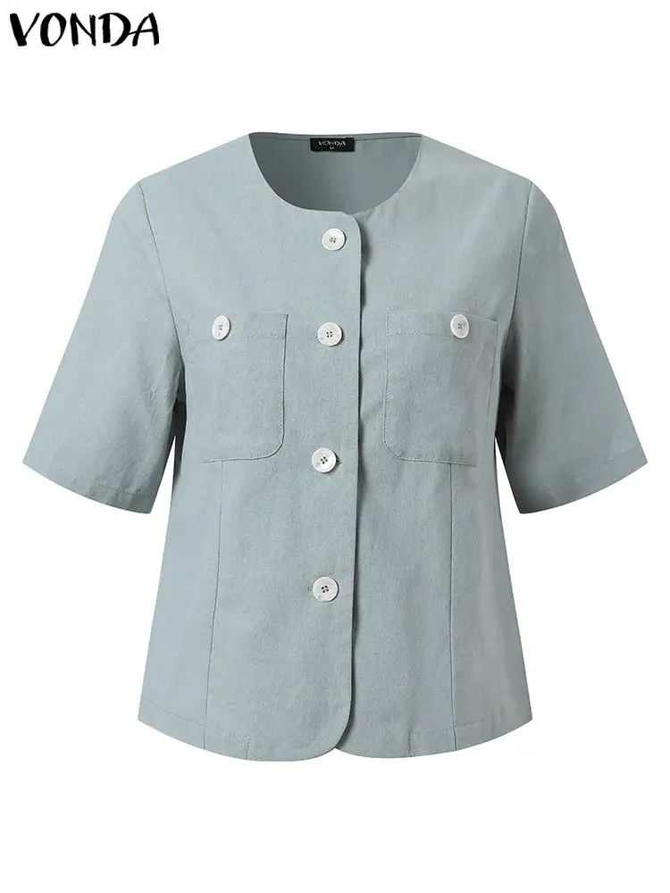 VONDA Fashion Women Blazer 2023 Casual Short Sleeve Blazer Elegant Coat Lady Office Button Outerwear Fashion Overcoat Oversized