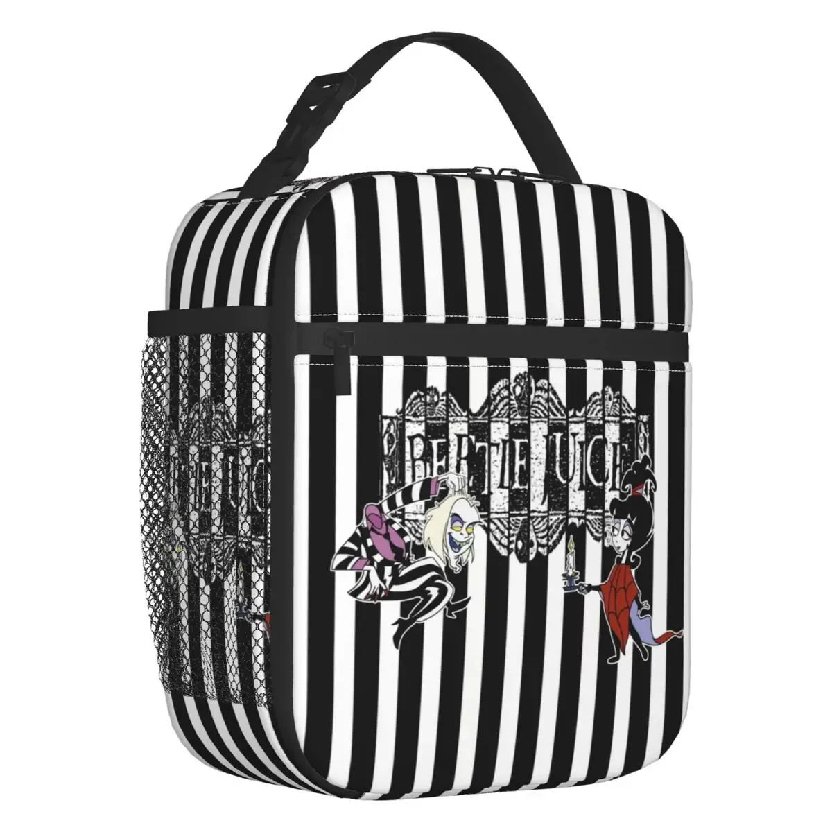 

Movie Beetlejuice And Lydia Insulated Lunch Bag for Outdoor Picnic Cartoon Tim Burton Horror Film Thermal Cooler Lunch Box Kids