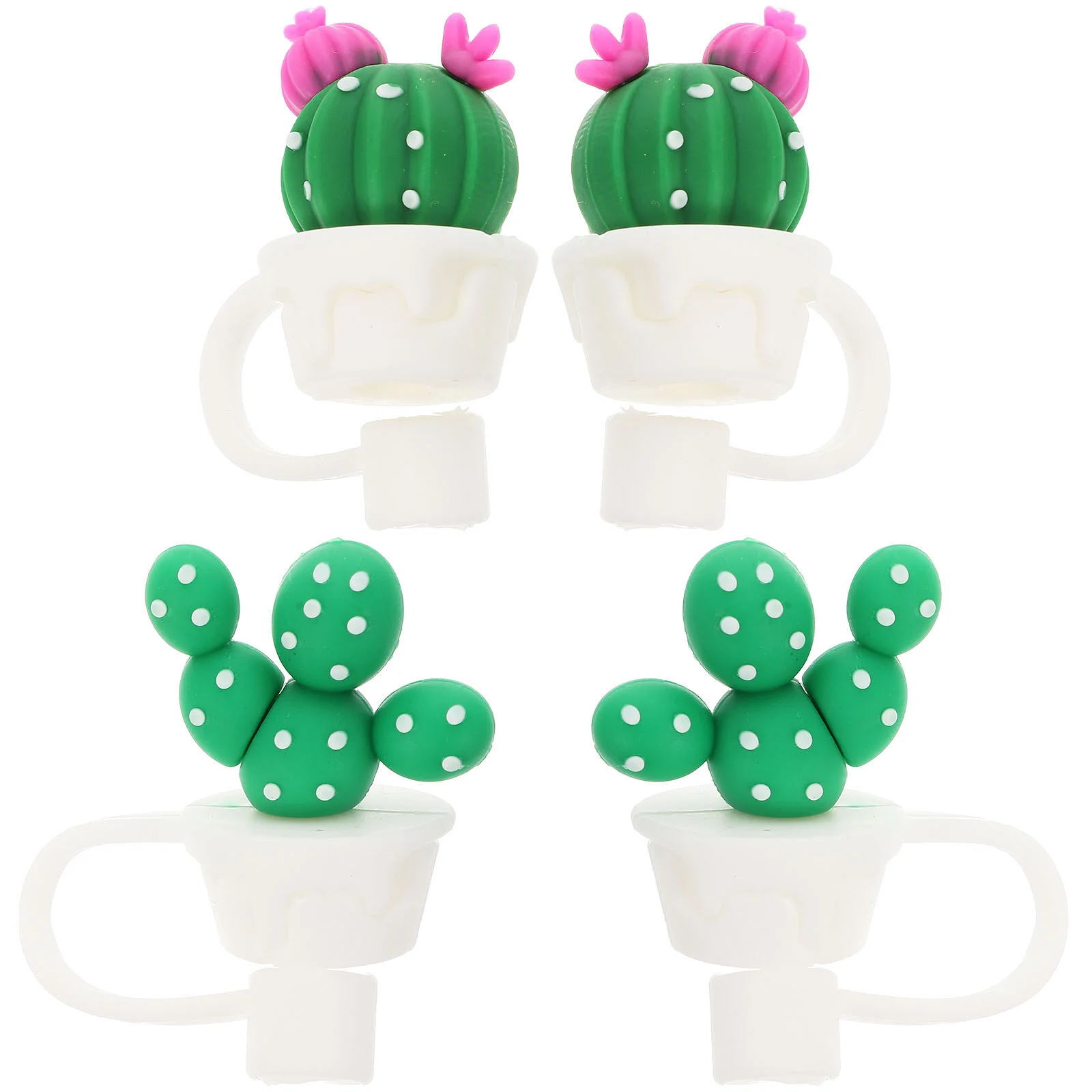 

4 Pcs Cactus Straw Plugs Silicone Cover Reusable Drinking Tips Lid Pipette Cute Pvc Cap Topper End Protectors