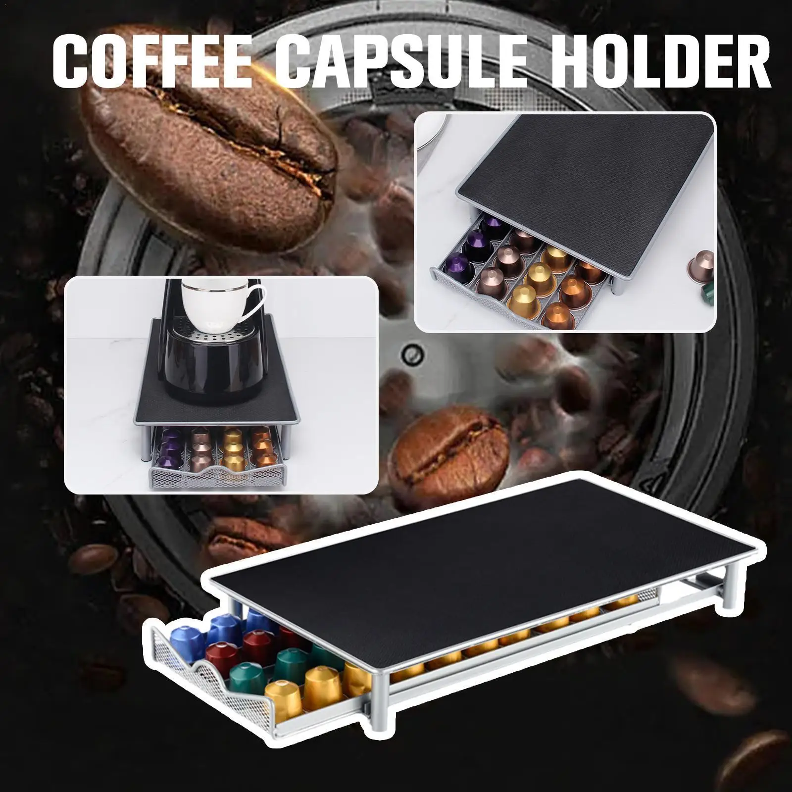 

36 Pods Coffee Capsule Storage Box Holder Rack Storage Drawer Shelf Rack Coffee Rack Rack Storage Black Home Steel S8y1