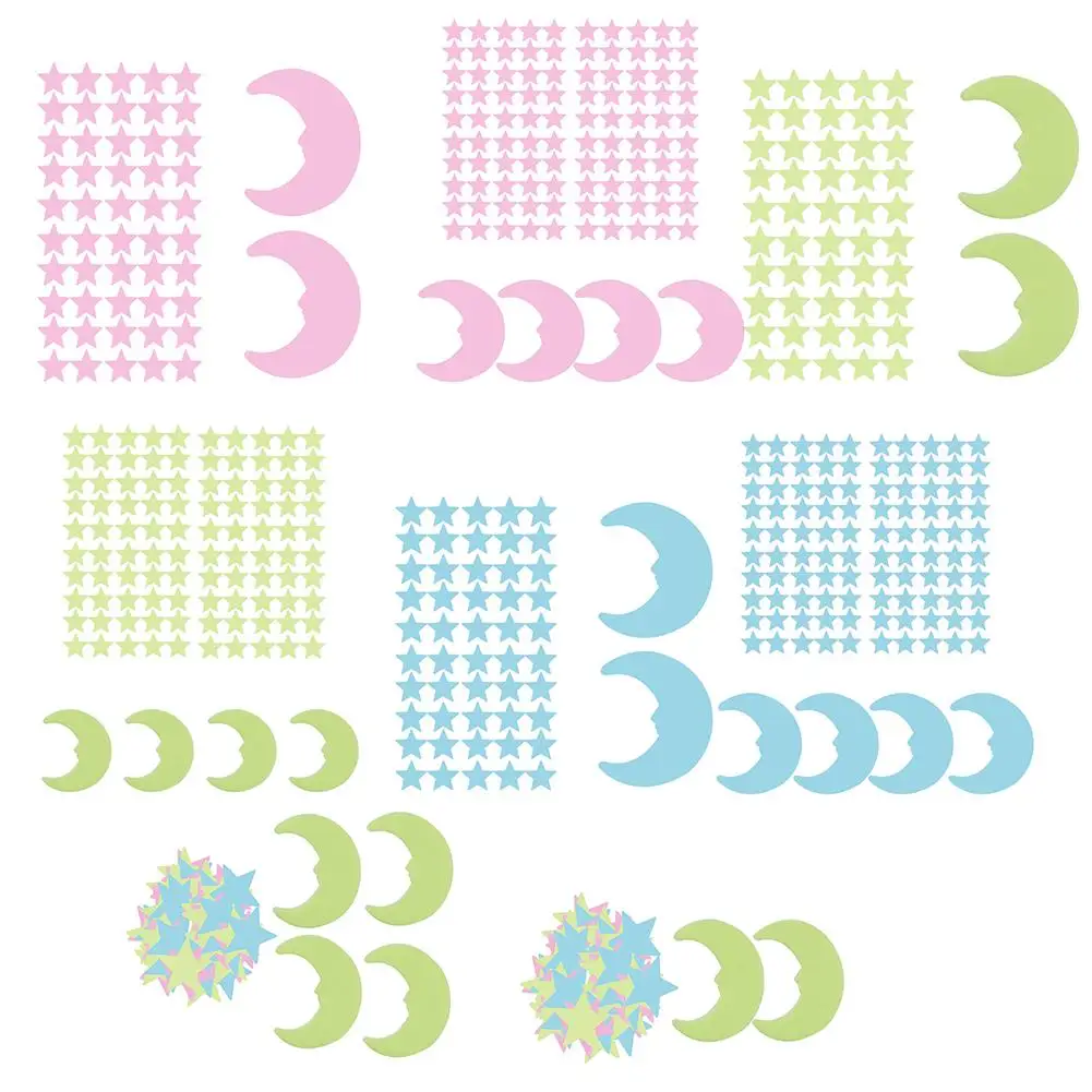 

3D Star Moon Luminous Wall Sticker Environmental Protection and Durability Fluorescent Glow Wall Decal Home Decoration