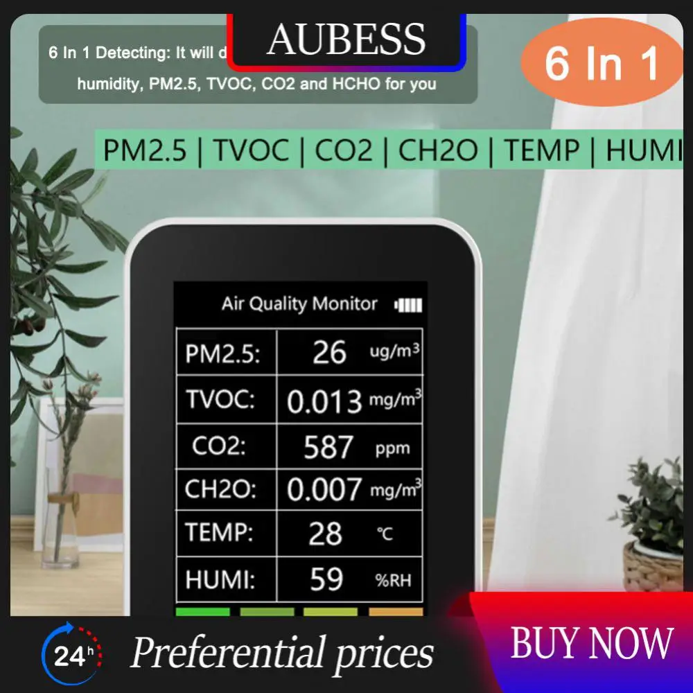

Intelligent Pm2.5 Tvoc Co2 Ch2o Temperature Humidity Detector Pm2.5 Tvoc Co2 Ch2o Tuya Smart Remote Monitor Multifunctional