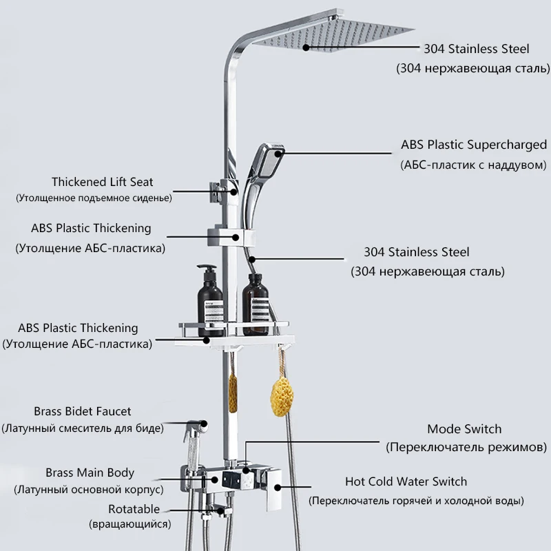Латунный смеситель для душа с дождевой насадкой кран ванной комнаты вращающийся