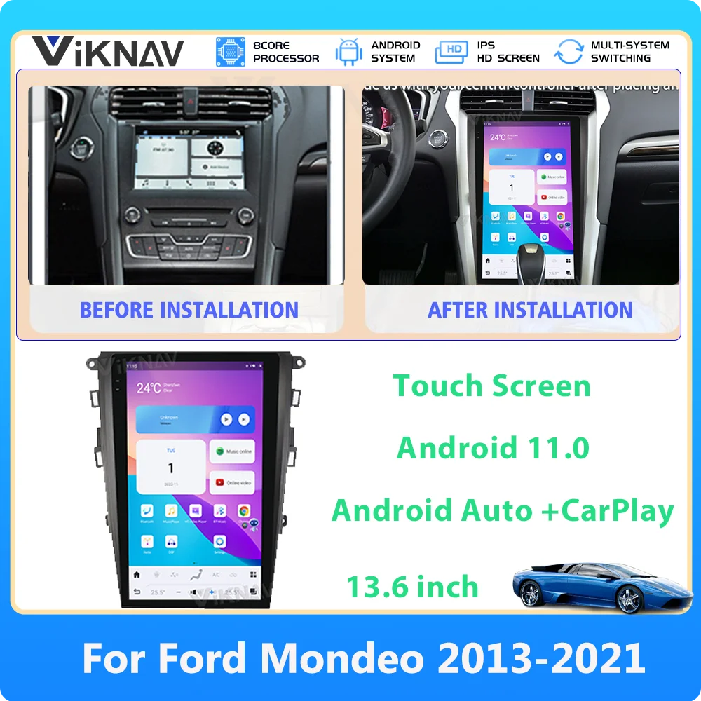 

13,6 дюймовый мультимедийный плеер автомобильное радио для Ford Mondeo 2013-2021 Android автомобильное аудио 8 ядер беспроводной CarPlay GPS Тесла стиль экран