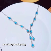 foydjew new high end luxury simulation blue topaz necklaces micro inlaid full diamond aquamarine chokers necklace for women