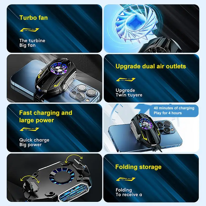 

Fan Radiator Air-cooled Cooler Portable Cell Phone Cool Heat Sink Hurricane Phone Accessories Game Cooler Turbo Hurricane Mini