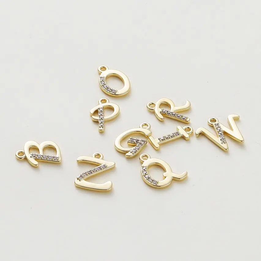 

2pcs/lot 14K Gold Color Plated Platinum 26 Letters Pendants With Rhinestone Charm Bracelet Pendants Fitting DIY Jewelry Making