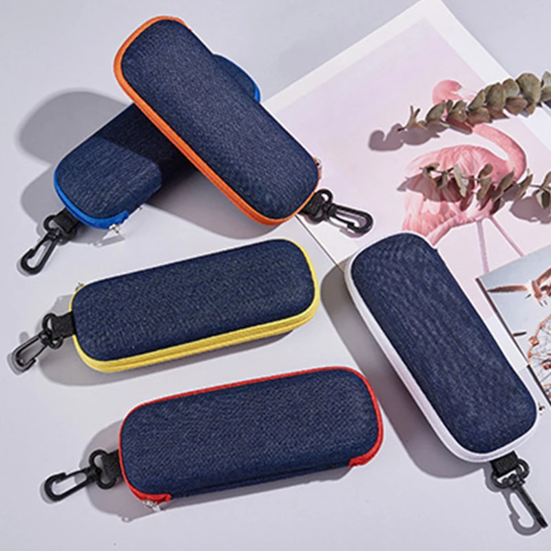 

1PC Portable Sunglasses Denim Cloth Storage Hard Case Cover Women Men Glasses Eyewear Protector Box With Lanyard Zipper