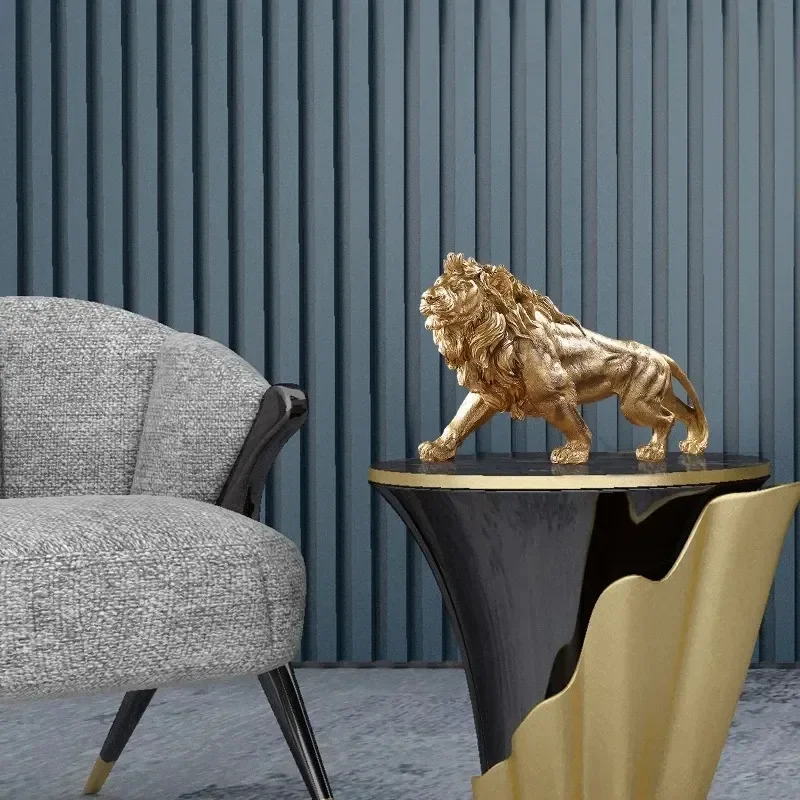 

New Resin Golden Lion King Figurines Home Office Desktop Modern Animal Statue Decoration Accessories Living Room Decor