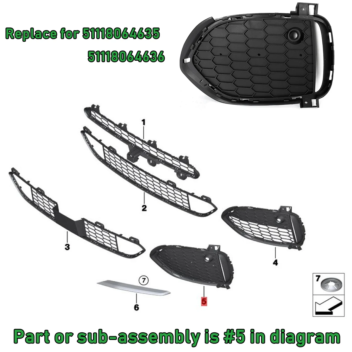 Фото Magickit для BMW X5 F15 2014-2018 xDrive35d 35i 50i M Sport, накладка на передний бампер под противотуманную фару, 51118064635, 51118064636 №4
