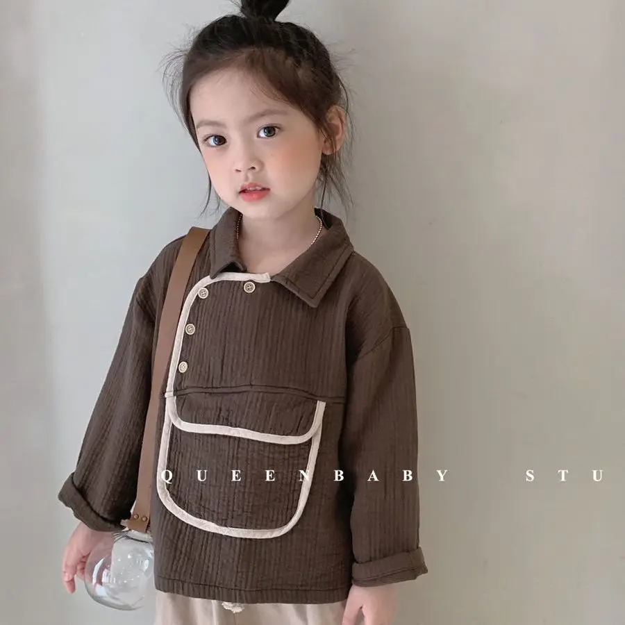 

Осень 2022, новинка, легкие Роскошные модные рубашки для девочек, рубашки с длинным рукавом для мальчиков и девочек, рубашки, блузки, простые с...