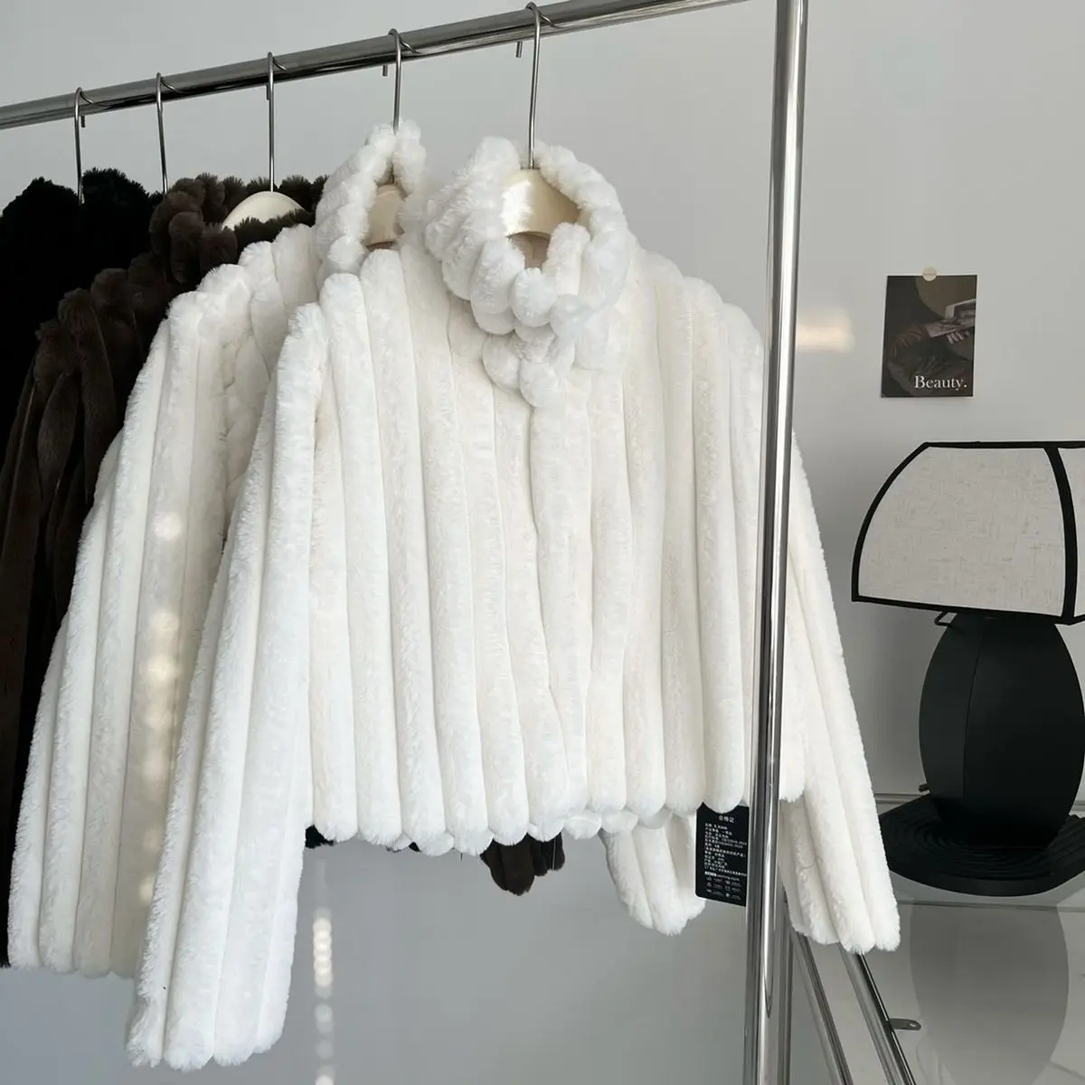 Parkas Women's Outdoors Coats Jackets 2022 Winter Fashion Faux Fur Stripe Splicing Turtleneck Warm Cardigan Casual Jacket Woman