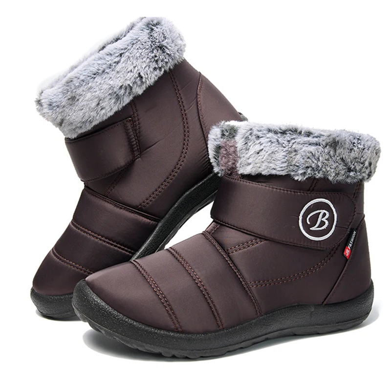 Snow Boots Women Shoes Warm Thicken Plush Fur Ankle Boots Winter Female Slip On Flat Casual Shoes Waterproof Ultralight Footwear