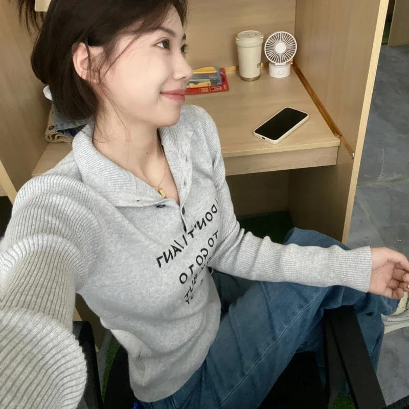 Высококачественный корейский пуловер с отложным воротником в стиле панк Harajuku Y2k